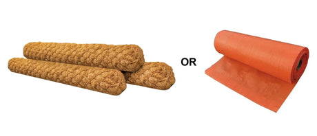 Comparison of coir logs vs silt fences, showcasing natural coir logs and synthetic silt fencing materials.