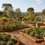 Beautiful garden featuring coconut fibre garden edging separating flower beds and pathways
