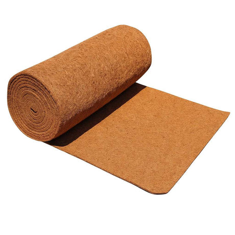 HEIGER natural brown coir blanket rolled out partially on white background