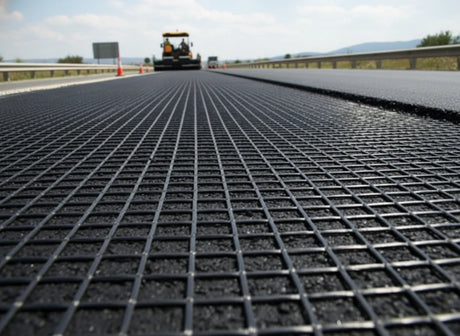 HEIGER fibreglass geogrid on road surface for enhanced stability and reinforcement in pavement applications
