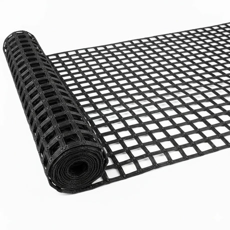 HEIGER fibreglass geogrid rolled out showing durable grid structure for construction projects