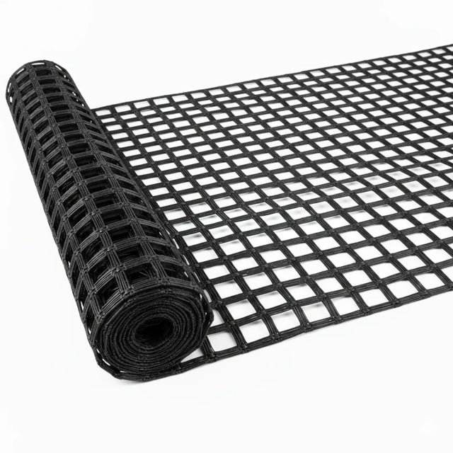 HEIGER fibreglass geogrid rolled out showing durable grid structure for construction projects
