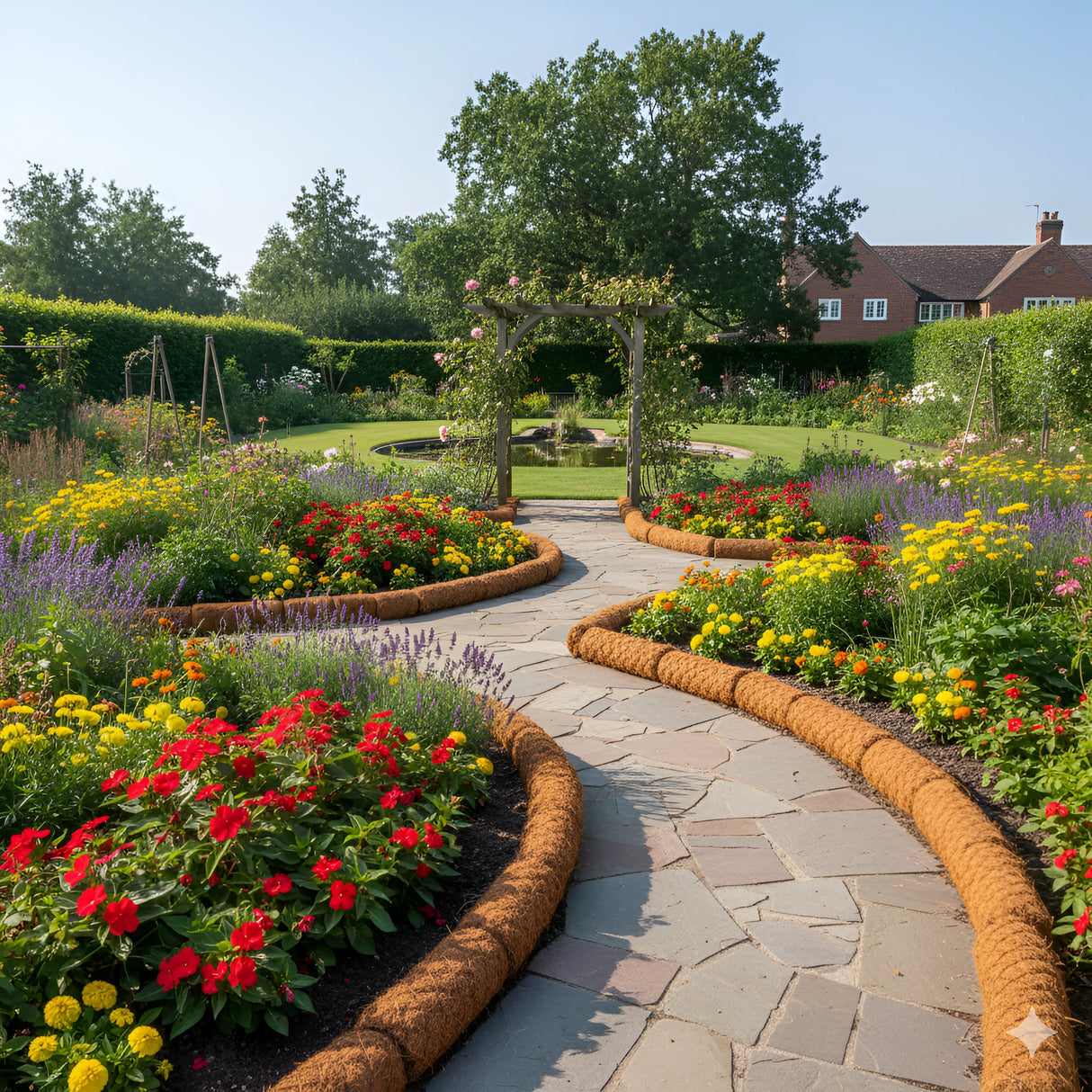 HEIGER Garden Edging in a beautiful landscape with colorful flower beds and curved walkways
