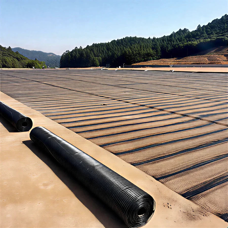 HEIGER HDPE Uniaxial Geogrid Roll Laid Out on Construction Site for Erosion Control