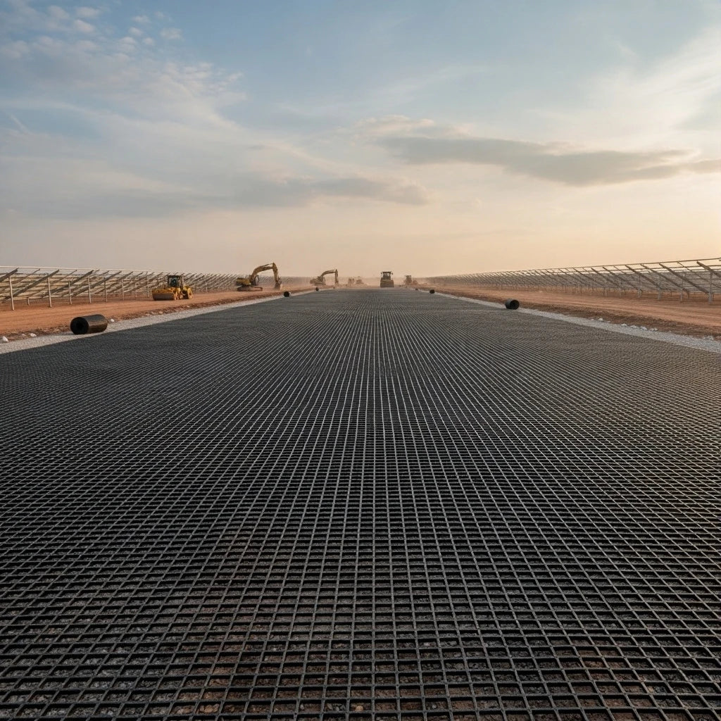 HEIGER PP biaxial geogrid installation on construction site for enhanced soil stabilization