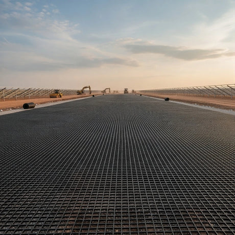 HEIGER PP biaxial geogrid installation on construction site for enhanced soil stabilization